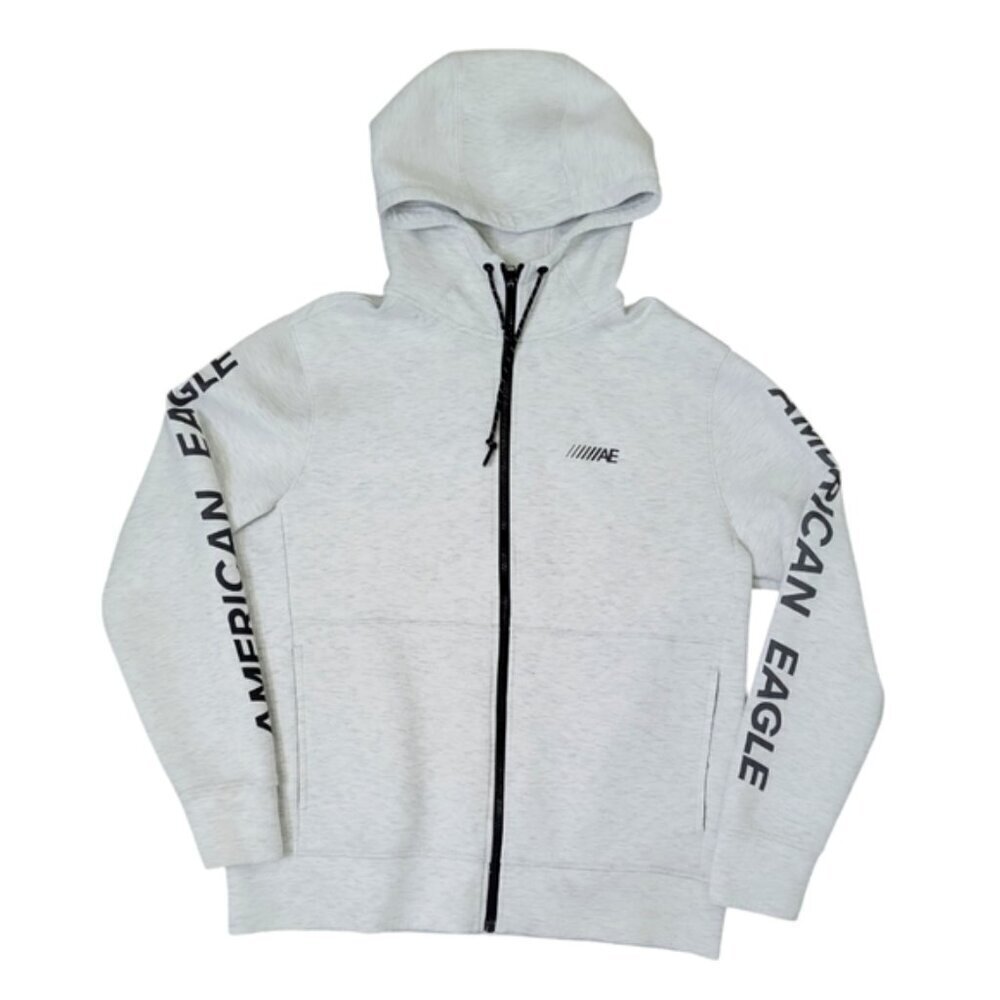 American Eagle Men's Hoodie Size L Spell Out Gray AE Full Zip